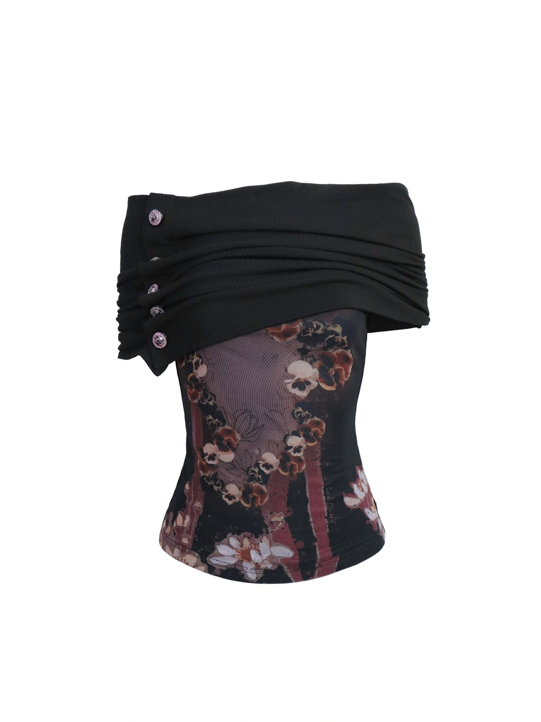 Detachable Cowl Neck Print Knit Slip Top