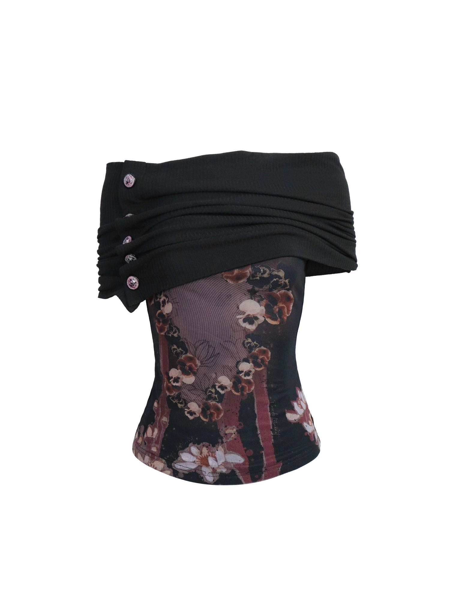 Detachable Cowl Neck Print Knit Slip Top