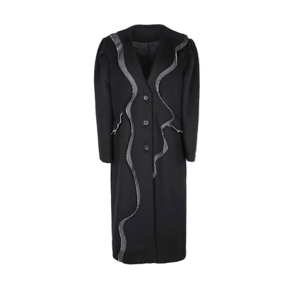 ALINNV STUDIO Wavy Trim Wool Blend Coat with Denim Details