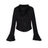 Cest Nous Velvet Lace Trim Embroidered Mock Neck Top
