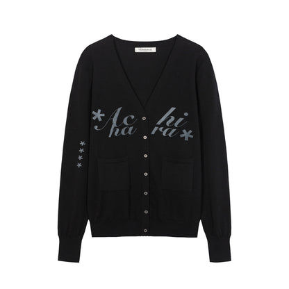 Update Achihara Achihara 2025 Knit Cardigan With Print V-Neck T-Shirt Long-Sleeve