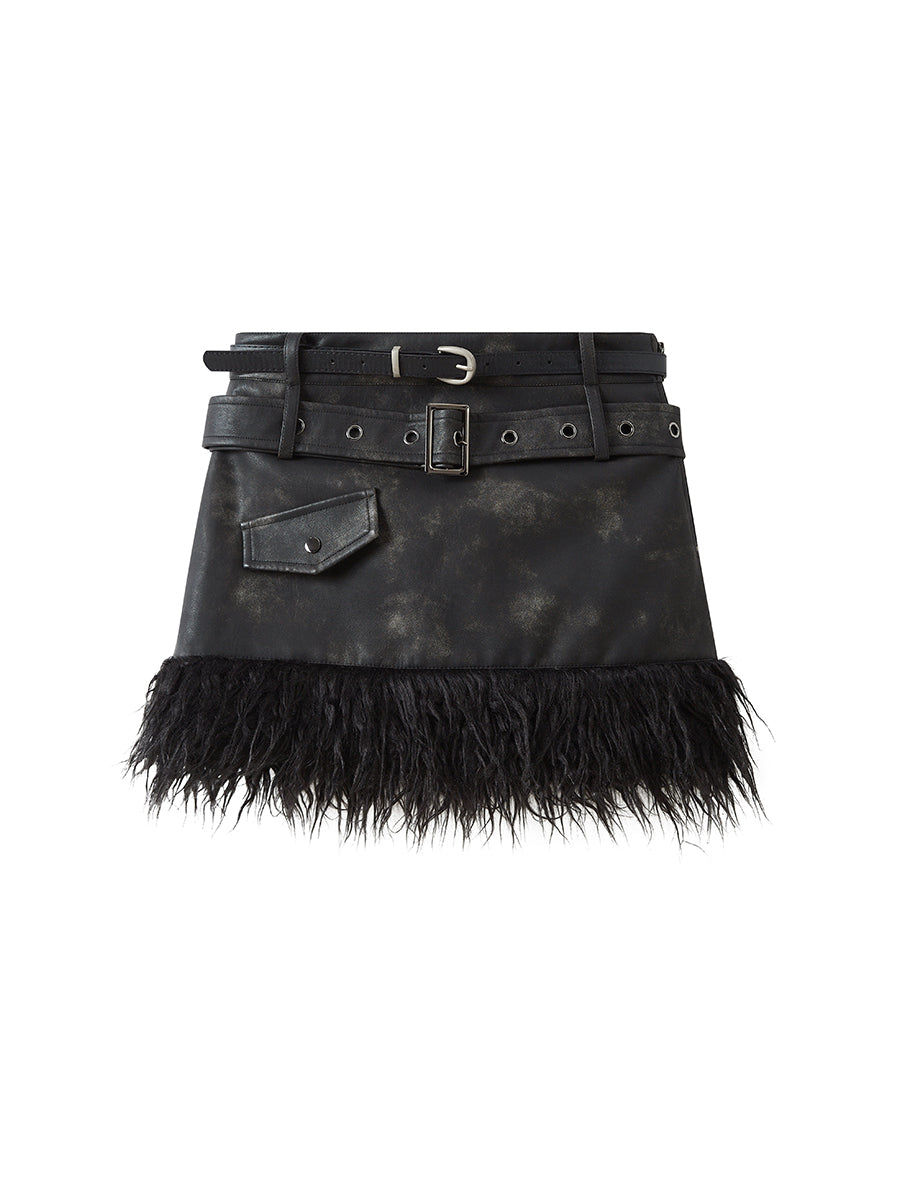 c Vintage Punk Leather Patchwork Dyed Skirt