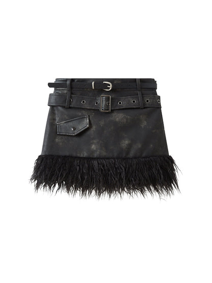 c Vintage Punk Leather Patchwork Dyed Skirt