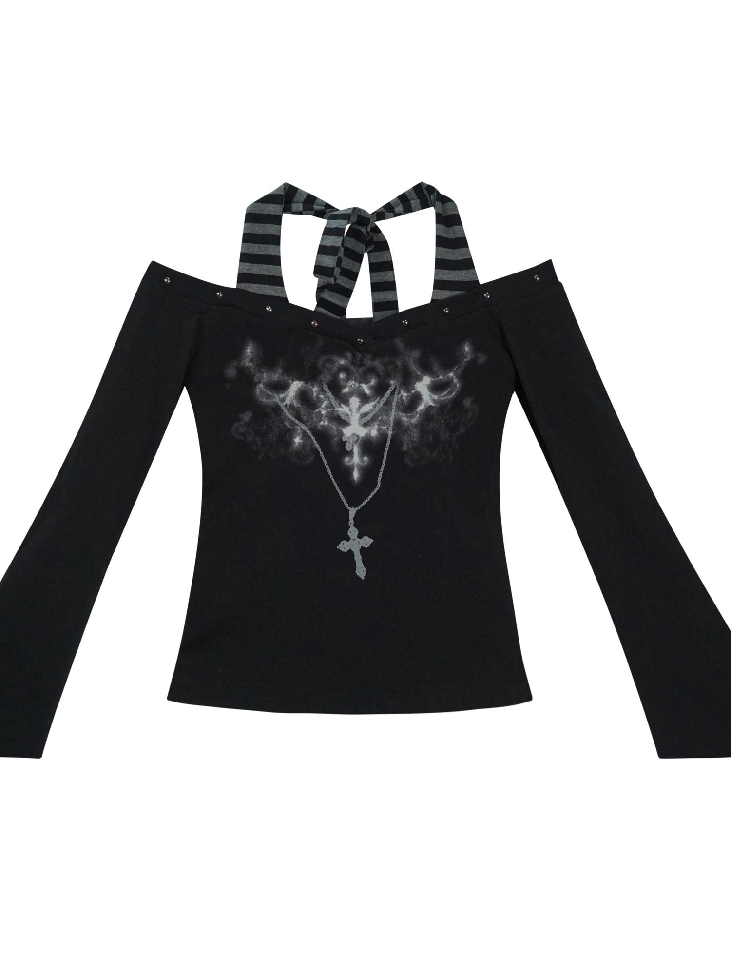 Lost Road Studded Punk Print Halter Top