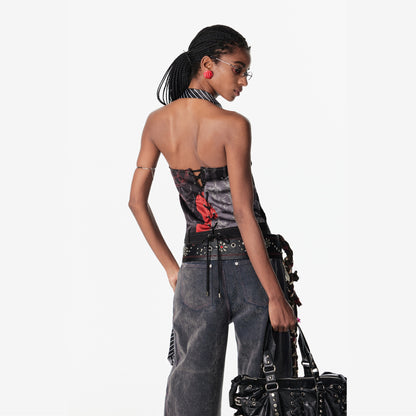 2th Desire Strappy Open Back Deconstructed Vest Necklace Top