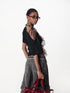 2th Desire Asymmetric Color Block Dot Tie Front Batwing Sleeve T Shirt
