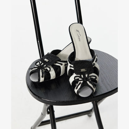 2th Desire Low Heel Strappy Lace Peep Toe Color Block Sandals
