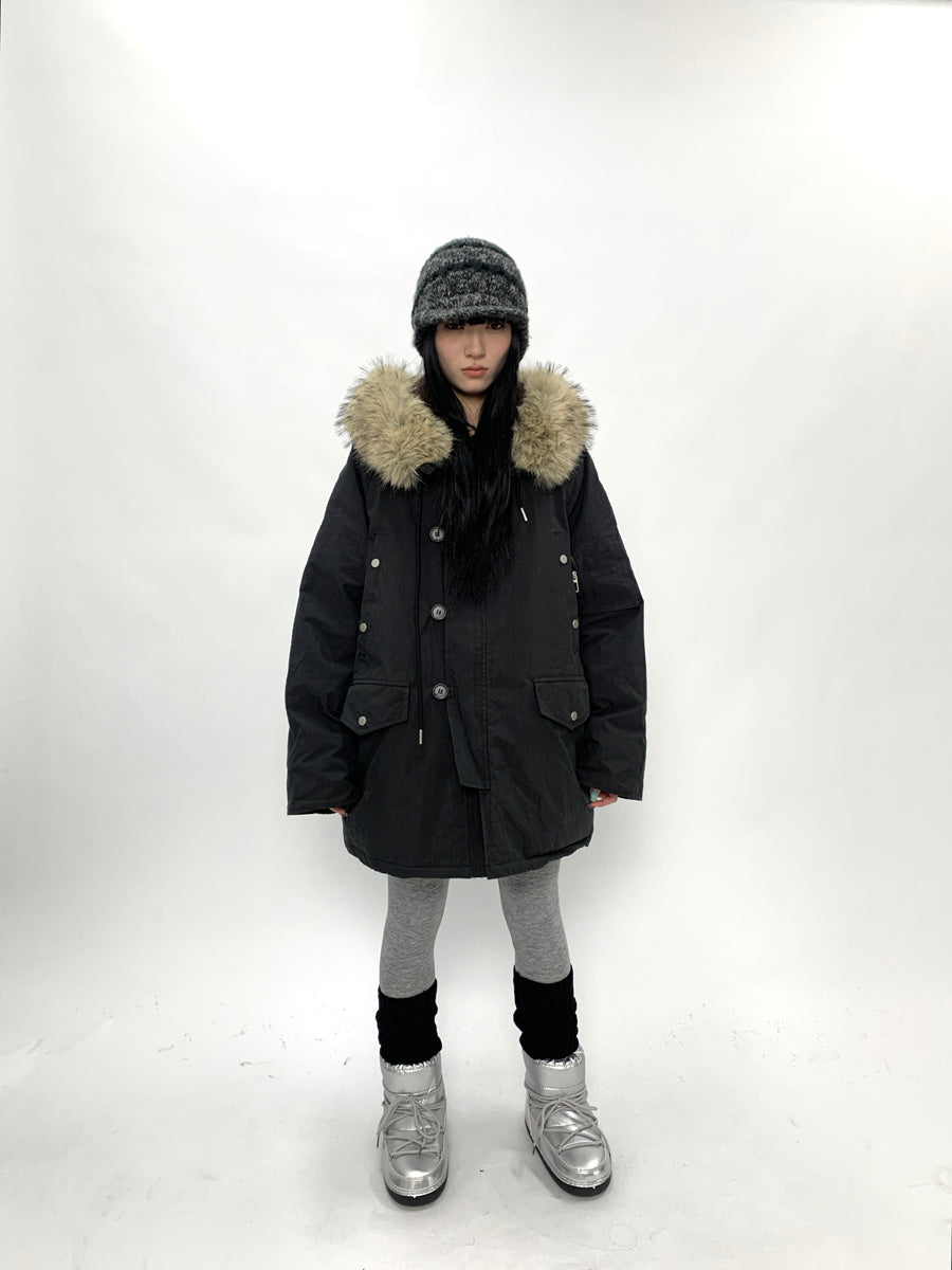 ang project Vintage Detachable Fur Hood Parka Winter Coat