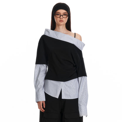 ALINNV STUDIO Asymmetric Off Shoulder Layered Blouse