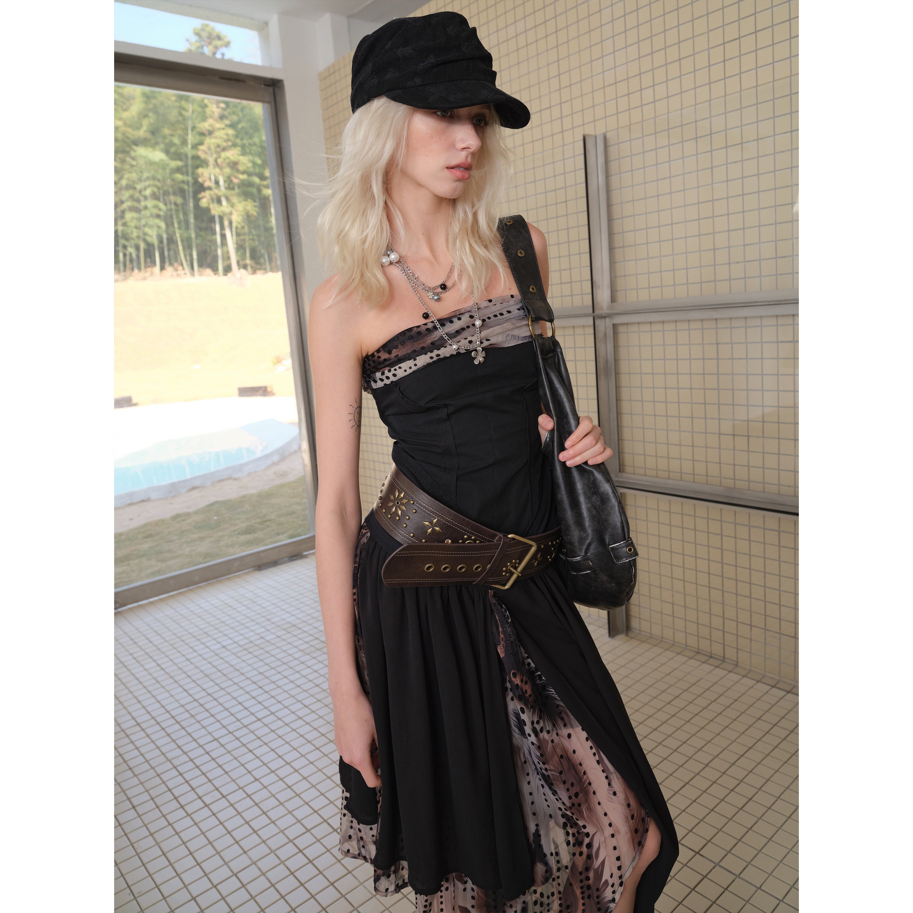 2th Desire Deconstructed Vintage Drape Asymmetrical Ruffle Mesh Dress