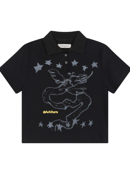 Achihara Digital Dragon Polo Tee V-neck T-shirt Long-Sleeve