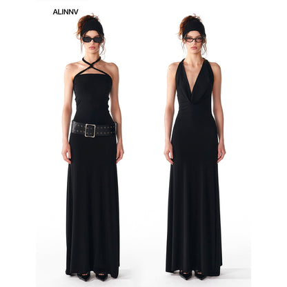 ALINNV STUDIO Multi Way Hand Woven Strappy Maxi Dress V Neck T Shirt Long Sleeve