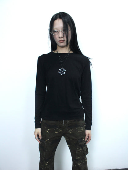 Updateang project Women Basic Solid Color Stretch Round Neck Long Sleeve T Shirt