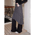 2th Desire Flared Suede Skirt Pants With Plaid Layering