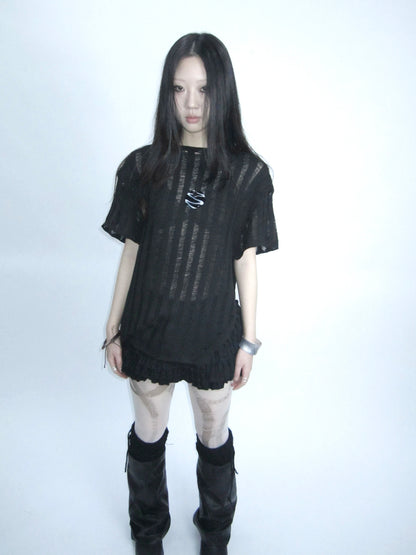 Updateang project Vintage Inspired Knitted Striped Cut Out Tee