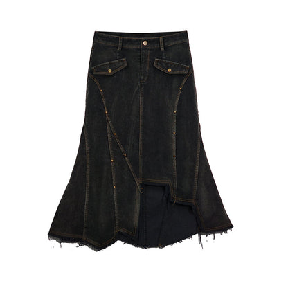 Update c Asymmetrical Patchwork Slit Mermaid Skirt