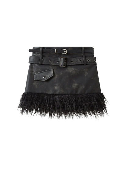 Vintage Punk Leather Patchwork Dyed Skirt