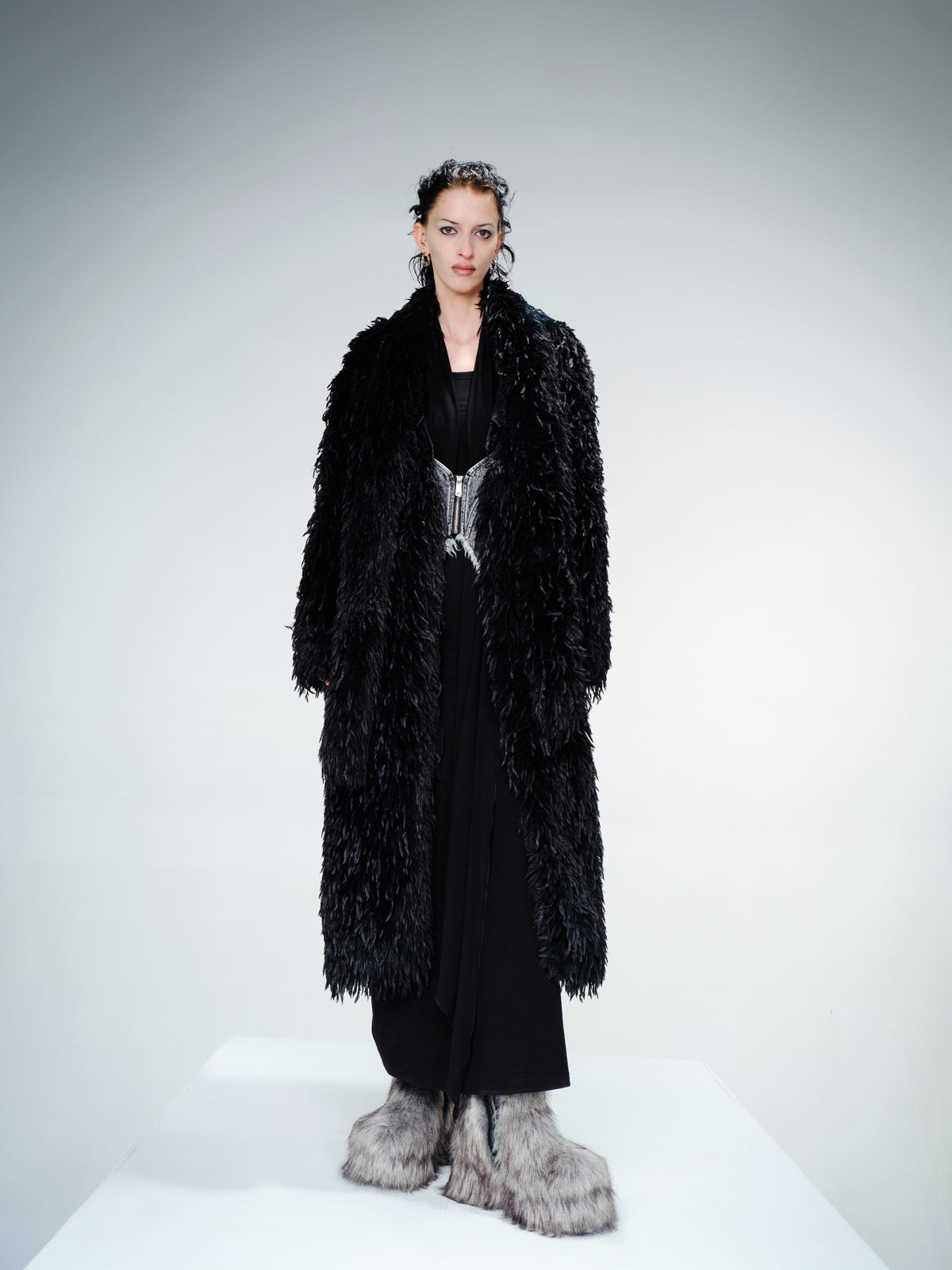 UpdateNN NORTH NODE Long Feathered Trench Coat with Detachable Leather Belt