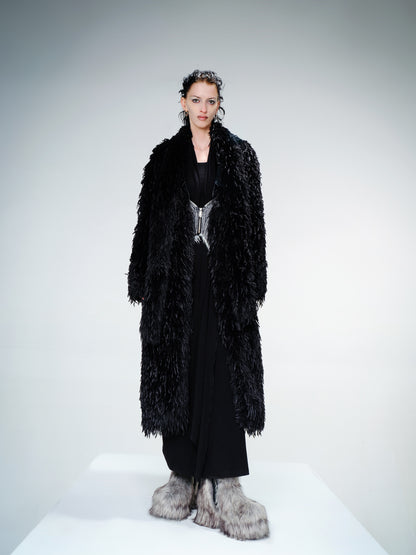 UpdateNN NORTH NODE Long Feathered Trench Coat with Detachable Leather Belt