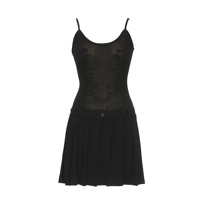 YOSHUYUKI Yoshuyuki Jacquard Slip Dress Convertible Knit Gown Black White