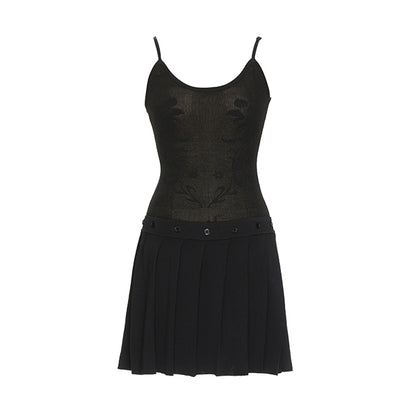 YOSHUYUKI Yoshuyuki Jacquard Slip Dress Convertible Knit Gown Black White