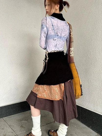 Black Knit Stretch Coconut Button Wrap Skirt