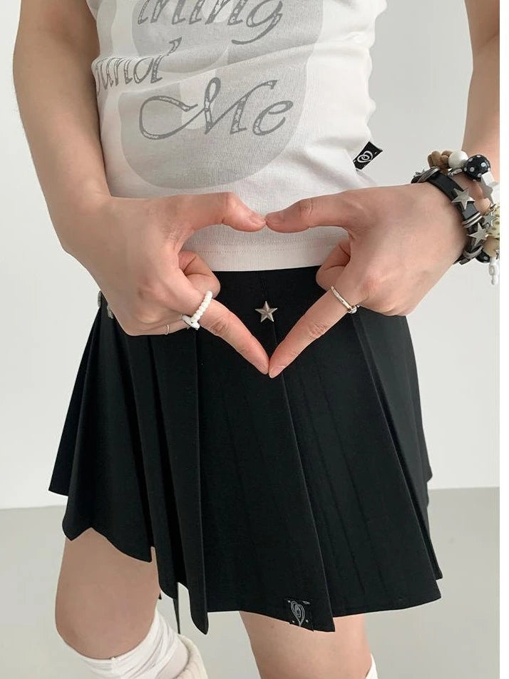 Black Layered Star Rivet Pleated Skirt Women Korean Fashion Skirts