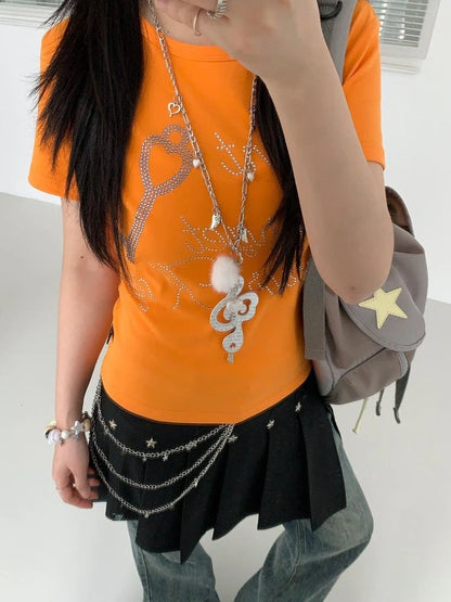 Black Layered Star Rivet Pleated Skirt Women Korean Fashion Skirts