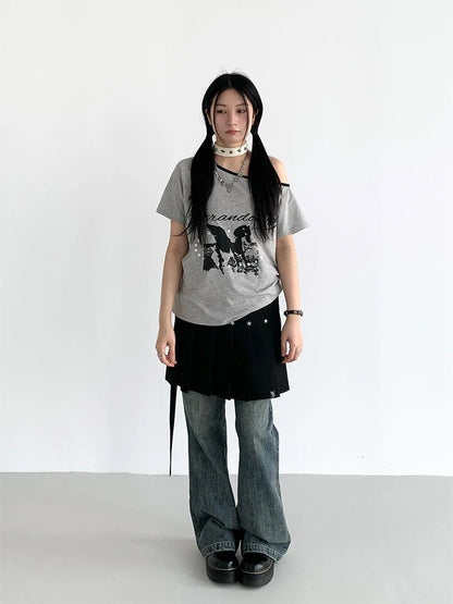 Black Layered Star Rivet Pleated Skirt Women Korean Fashion Skirts