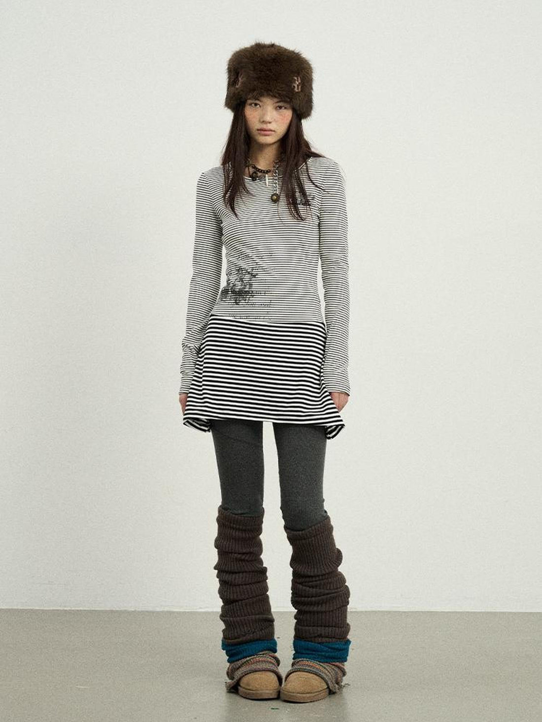 Achihara Black Love Striped Rock Dress