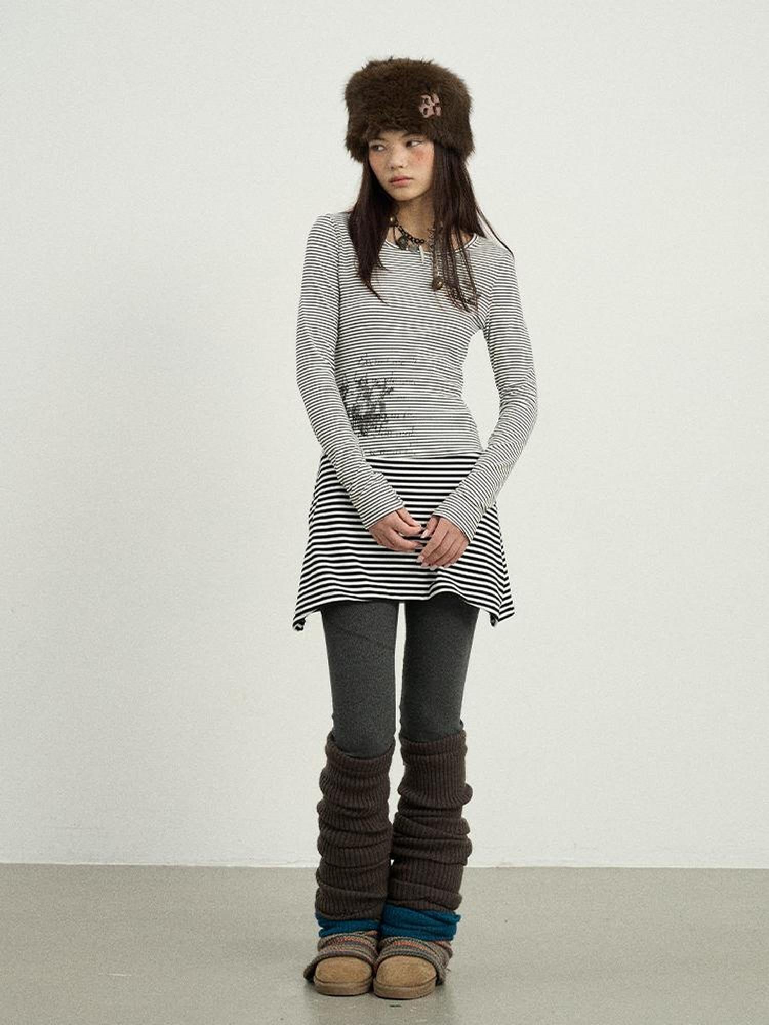 Achihara Black Love Striped Rock Dress