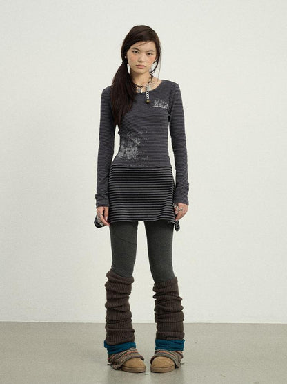 Achihara Black Love Striped Rock Dress
