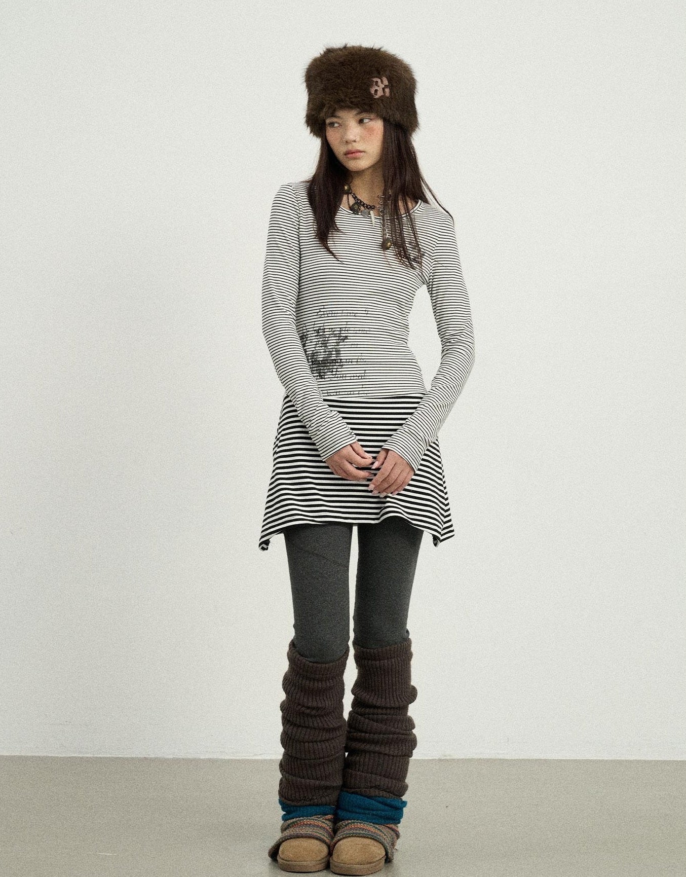 Achihara Black Love Striped Rock Dress