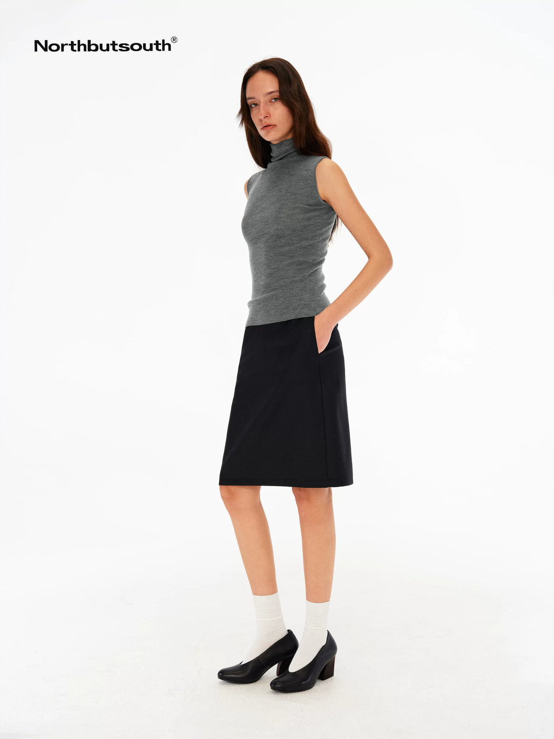 Black Mid Low Waist A Line Women&