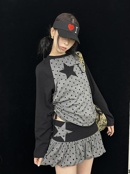 Black Pink Polka Dot Low Waist Pleated Bubble Dresses