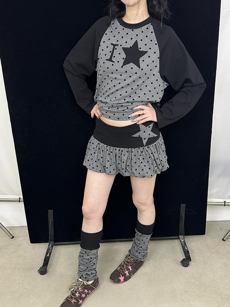 Black Pink Polka Dot Low Waist Pleated Bubble Dresses