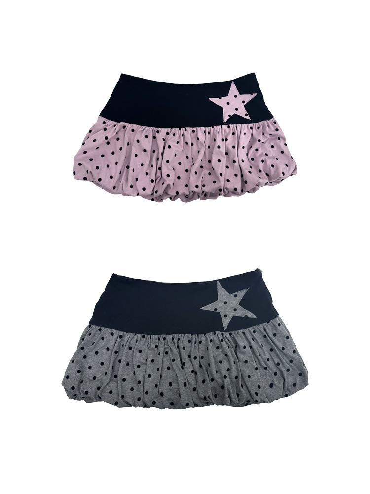 Black Pink Polka Dot Low Waist Pleated Bubble Dresses
