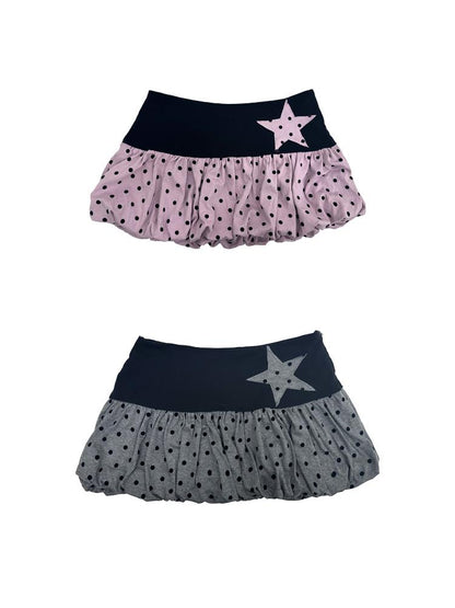 Black Pink Polka Dot Low Waist Pleated Bubble Dresses