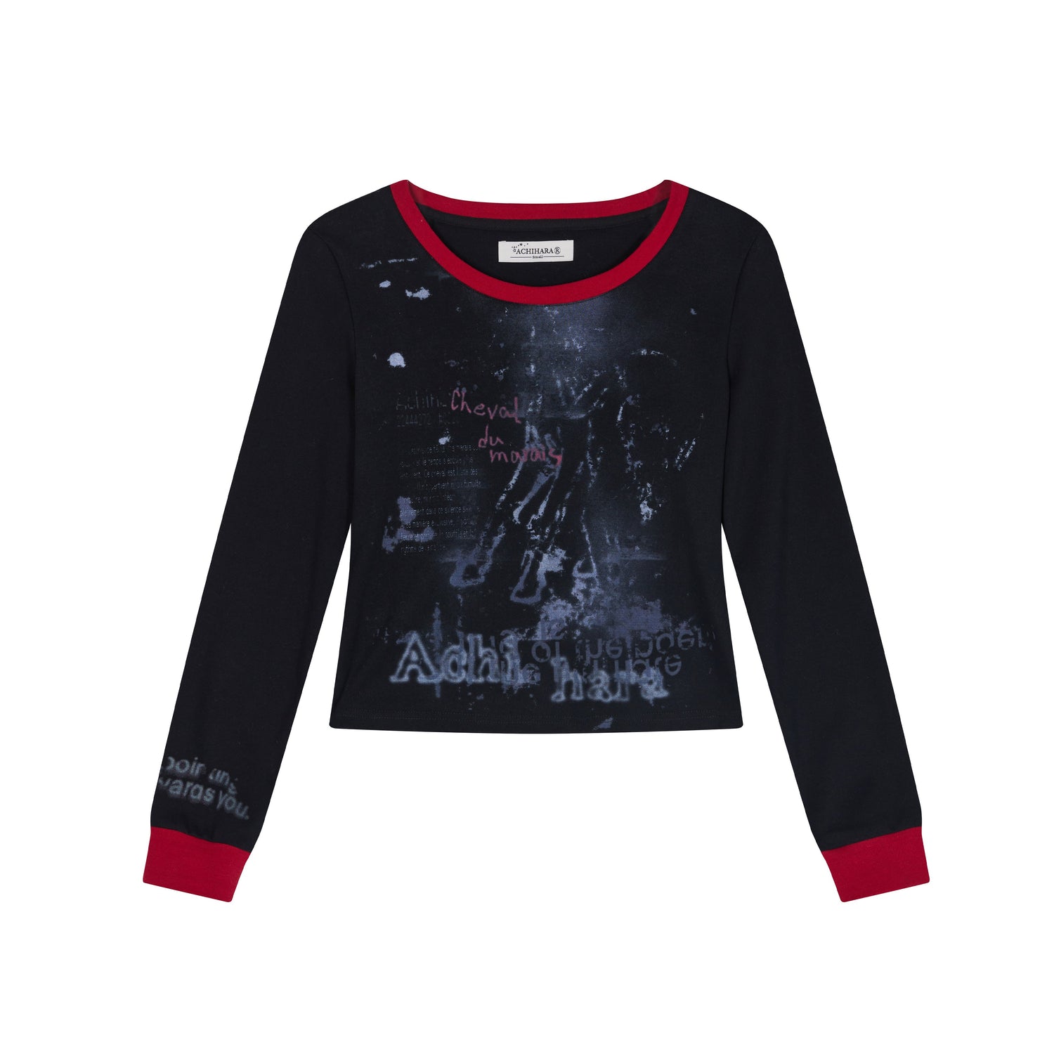 Achihara Swamp Mist Horse Tee V Neck T Shirt Long Sleeve