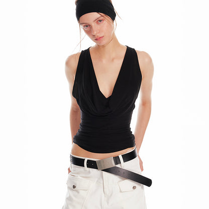 ALINNV STUDIO Acetate Knit V-Neck Tank Top and Camisole Two-Piece Set