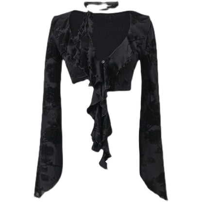 Update Anti Being General Dark Rose Black Spaghetti Strap Crop Top