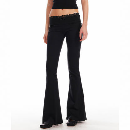 ALINNV STUDIO Low Waist Lace Panel Stretch Flare Pants
