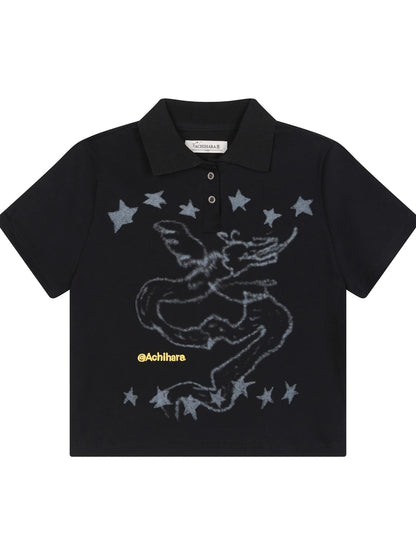 Digital Dragon Polo Tee V-neck T-shirt Long-Sleeve
