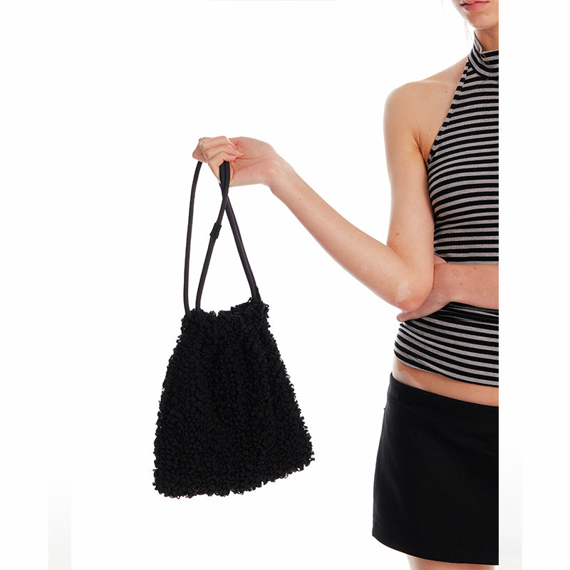 ALINNV STUDIO Pleated Drawstring Bag With 3D Floral Embroidery