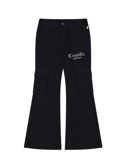 Achihara Gothic Pigeon Low Rise Flare Cargo Pants