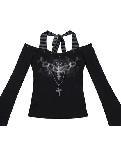 Lost Road Studded Punk Print Halter Top