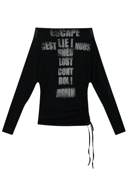 Cross Print Rayon Batwing Long Sleeve Tee