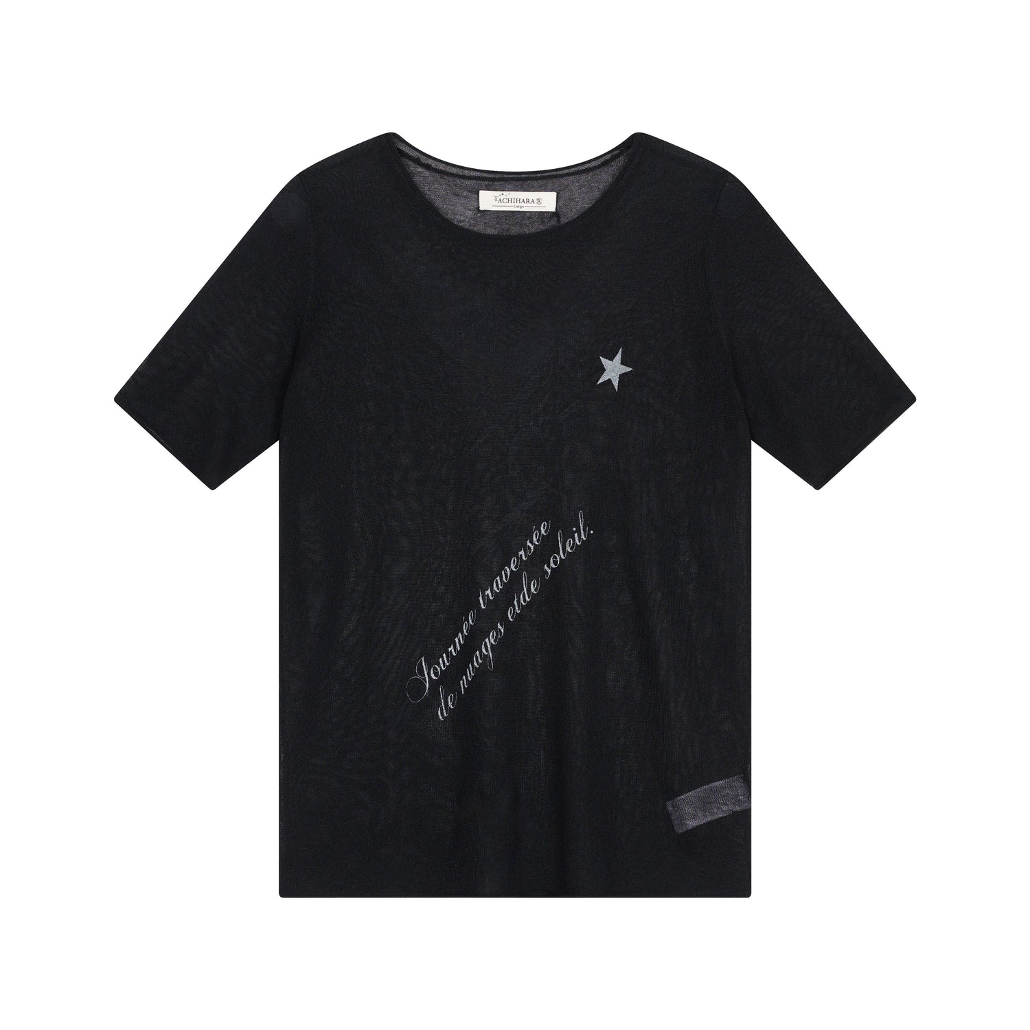 Achihara Sea Salt French Print Cropped Tee V-Neck T-Shirt Long-Sleeve