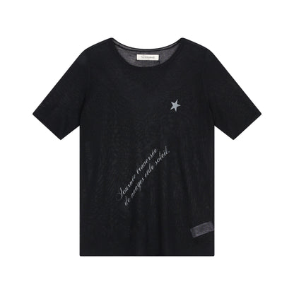 Achihara Sea Salt French Print Cropped Tee V-Neck T-Shirt Long-Sleeve