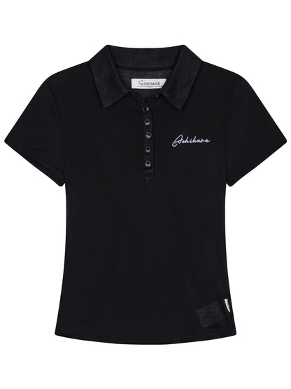 Achihara Glassine Polo Tee Slim Fit Breathable Short Sleeve Top